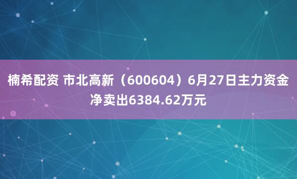 楠希配资 市北高新（600604）6月27日主力资金净卖出6384.62万元